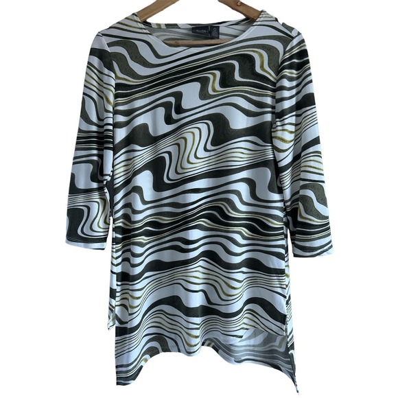 Chicos Travelers Size Small Artzy Asymmetrical Hem Abstract Print Blouse Top - Picture 1 of 8